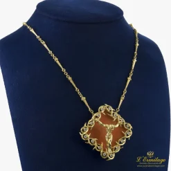 COLLARES Collar cristo dalí oro amarillo coral y diamantes presenta certificado a-3/3