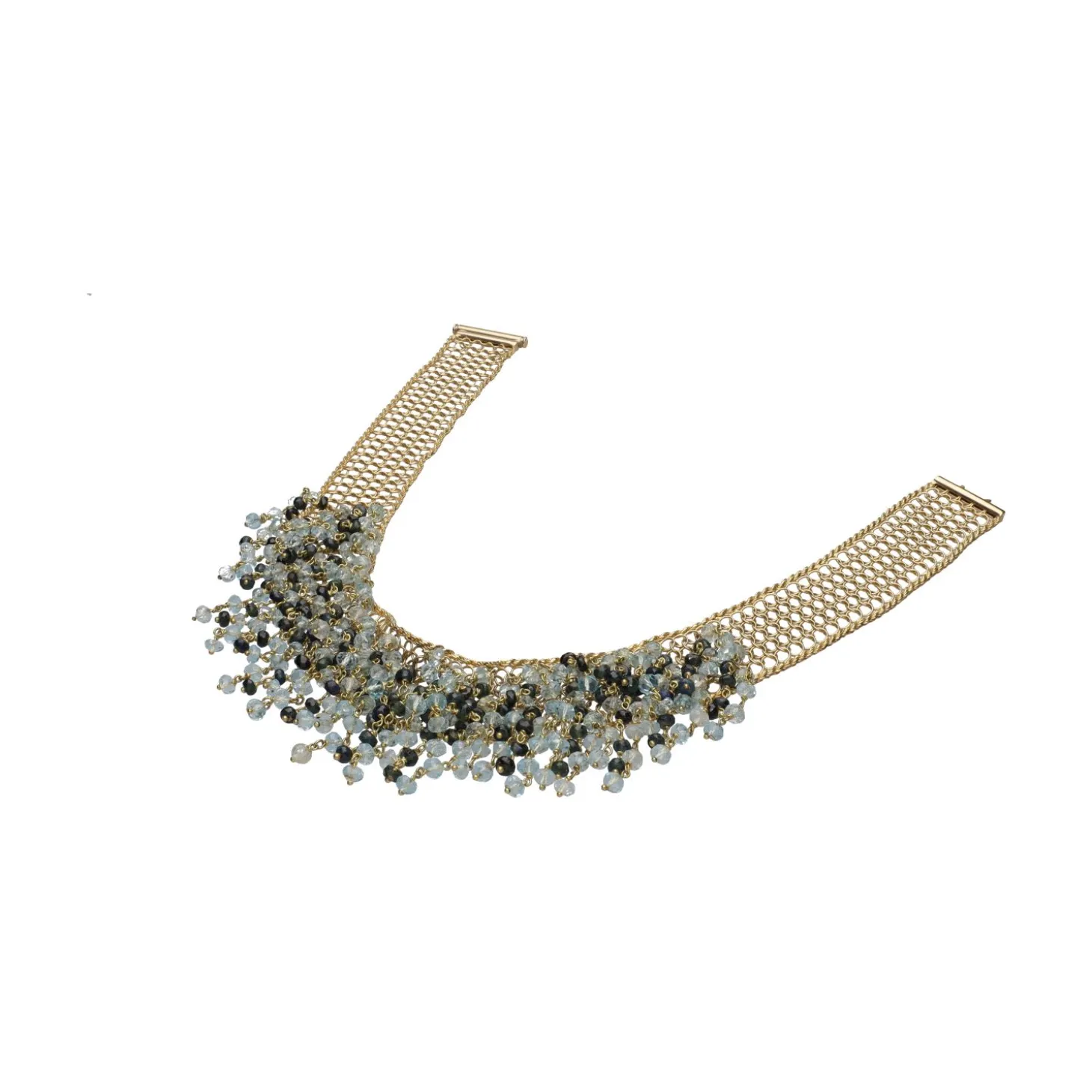COLLARES Collar en oro amarillo con bolitas de topacios y zafiros.