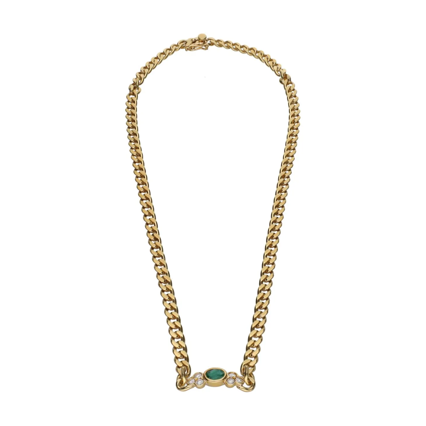 COLLARES Collar en oro amarillo con esmeralda y brillantes.