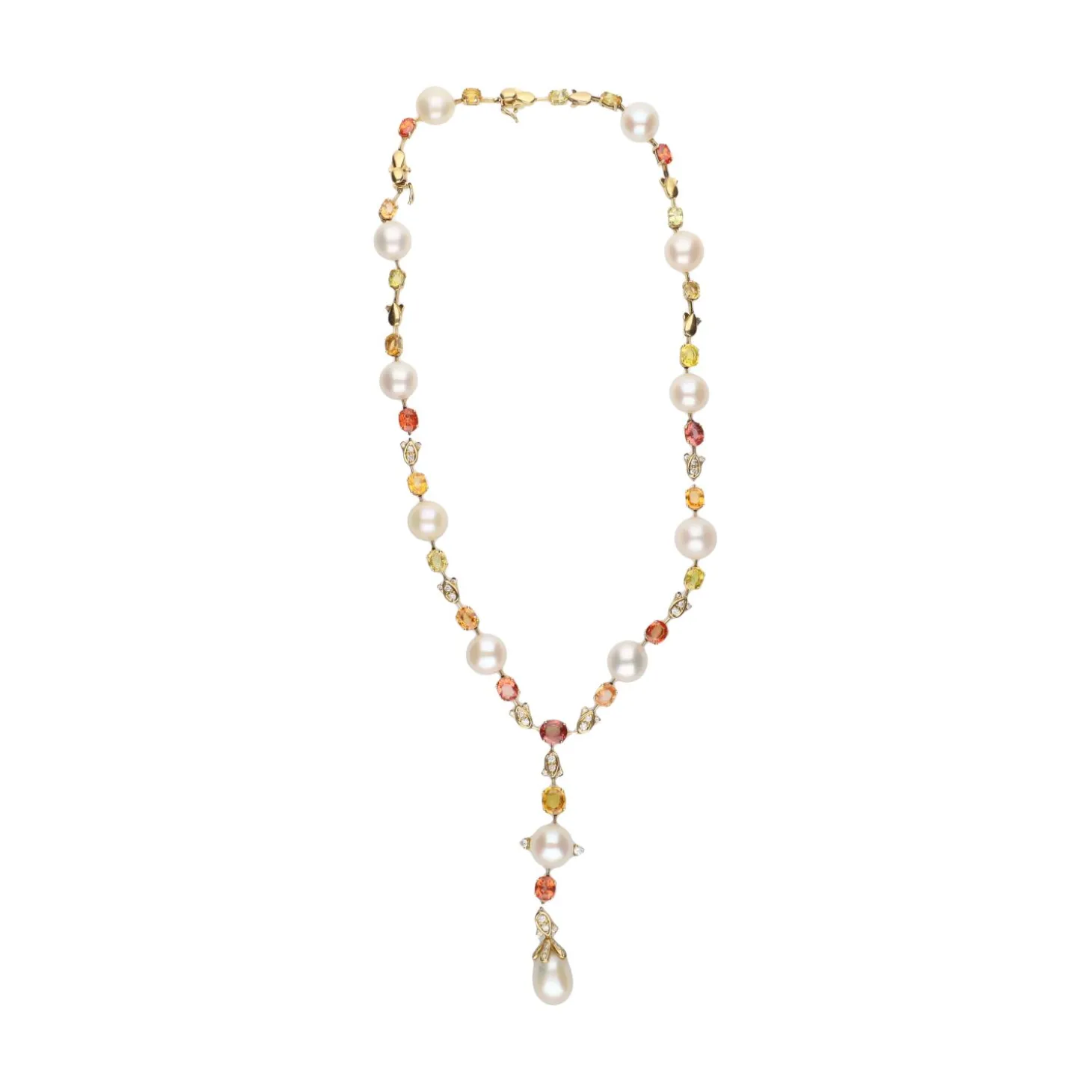 COLLARES Collar en oro amarillo con perlas, diamantes y piedras de color.