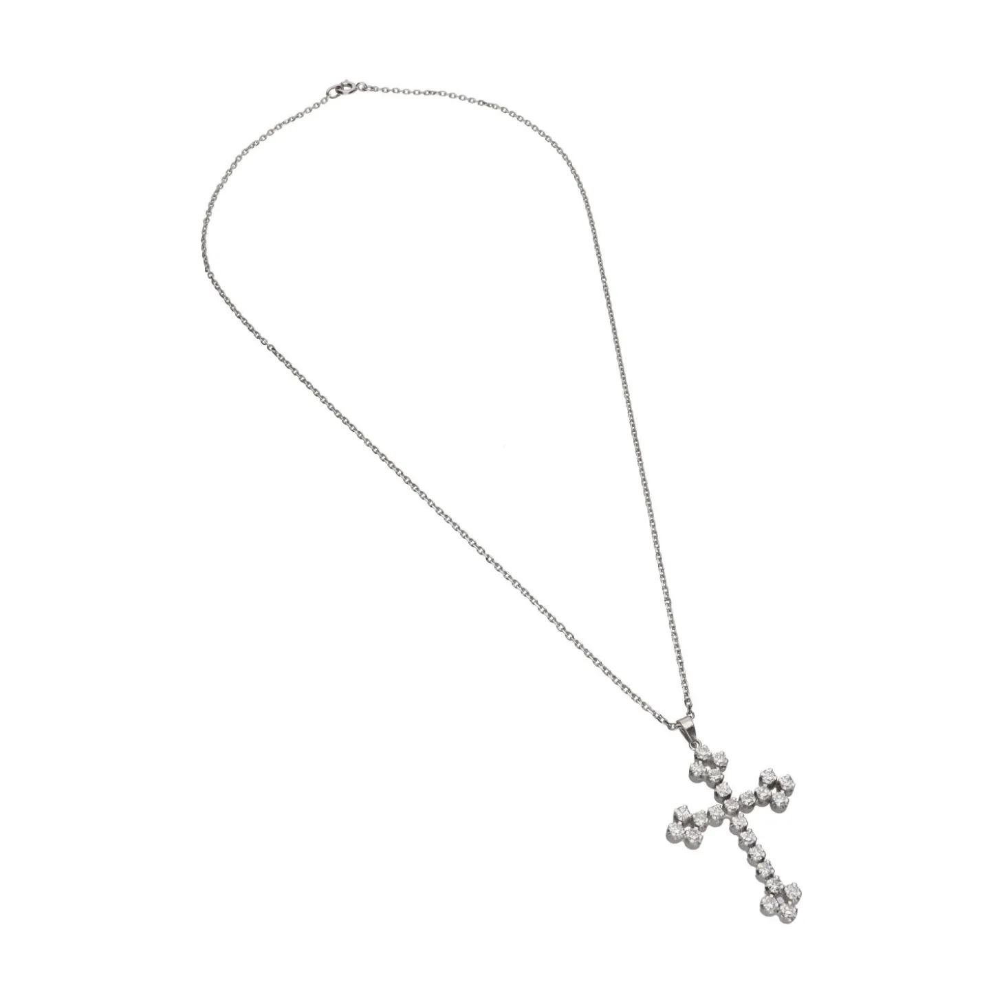COLLARES Collar en oro blanco y cruz con brillantes.
