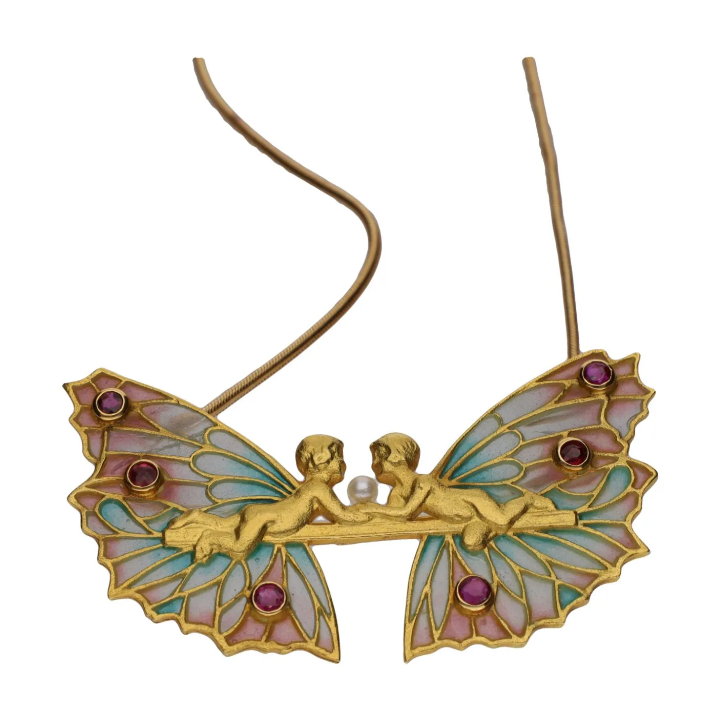COLLARES Collar firmado por masriera en oro amarillo con perla y rubíes.