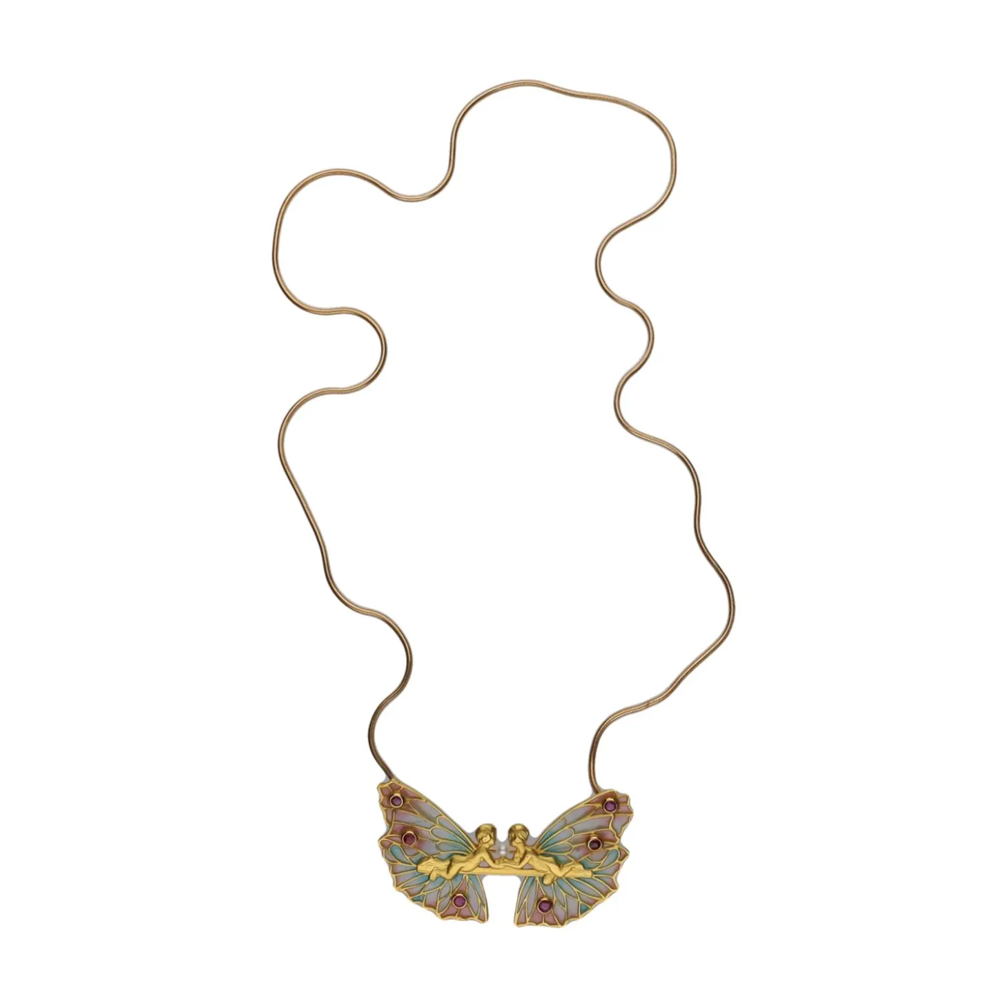 COLLARES Collar firmado por masriera en oro amarillo con perla y rubíes.