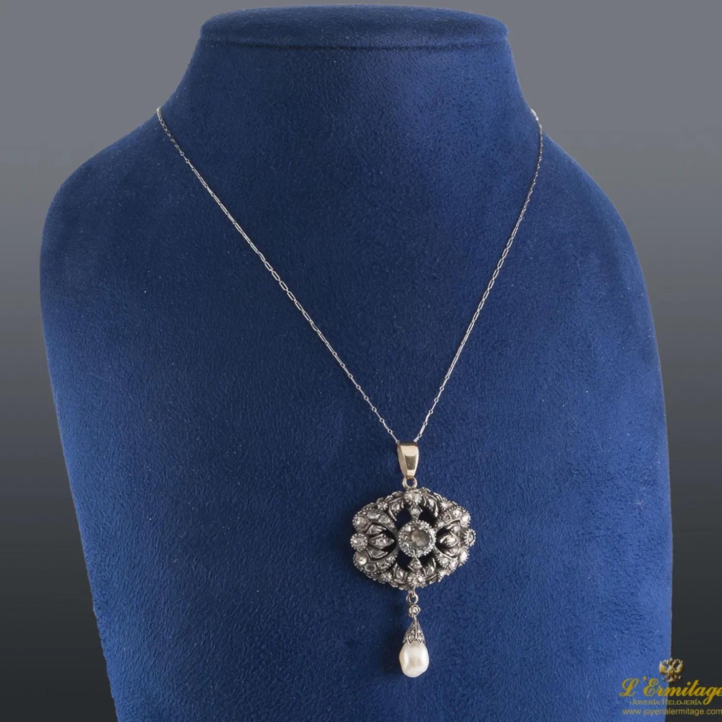 COLLARES Gargantilla antigua oro bajo perla y diamantes talla antigua