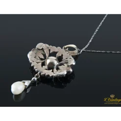 COLLARES Gargantilla antigua oro bajo perla y diamantes talla antigua