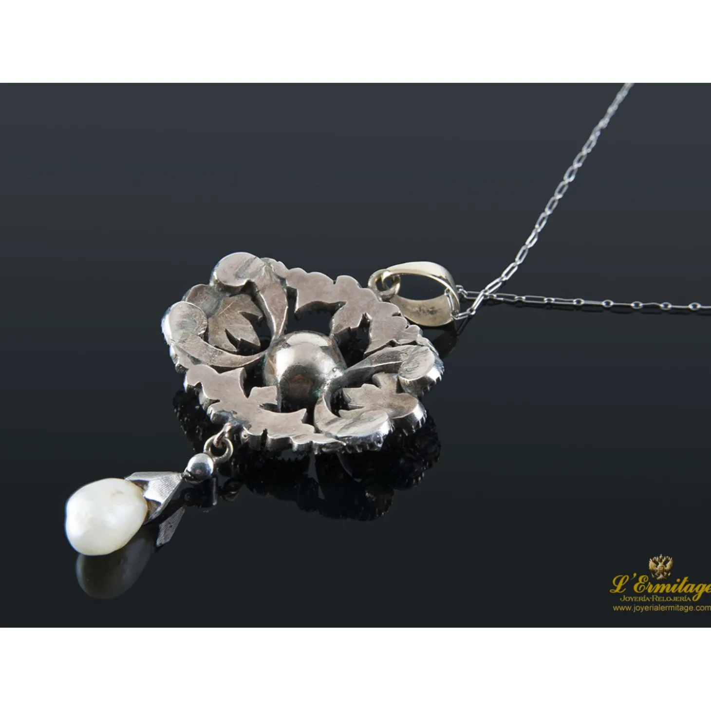 COLLARES Gargantilla antigua oro bajo perla y diamantes talla antigua
