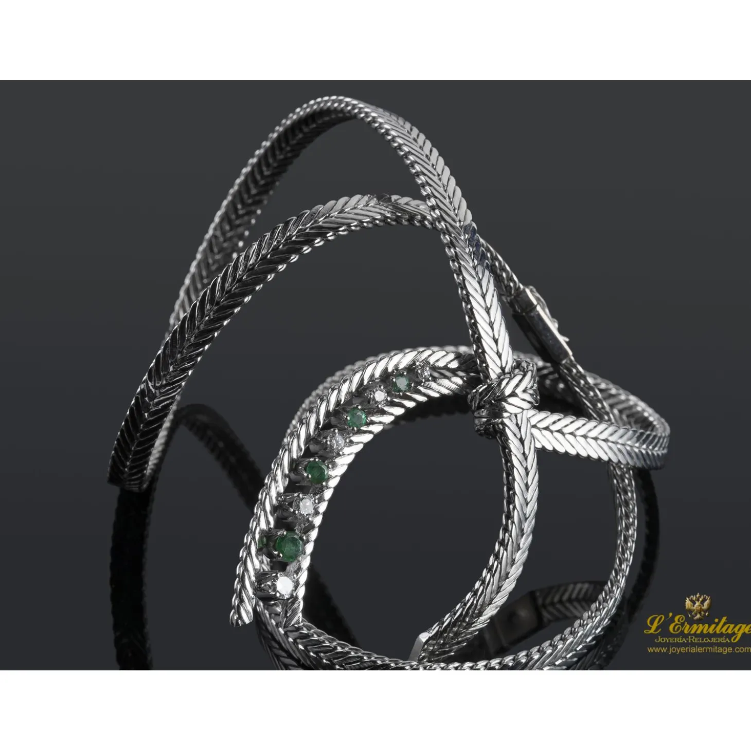 COLLARES Gargantilla antigua oro blanco esmeraldas y diamantes
