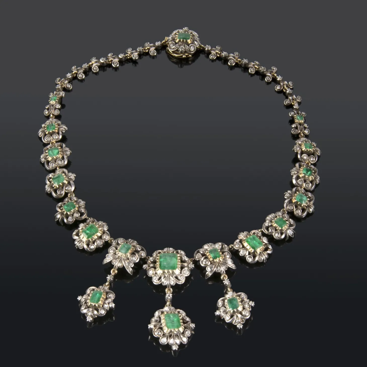COLLARES Gargantilla antigua oro blanco esmeraldas y diamantes talla antigua