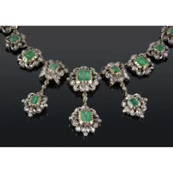COLLARES Gargantilla antigua oro blanco esmeraldas y diamantes talla antigua