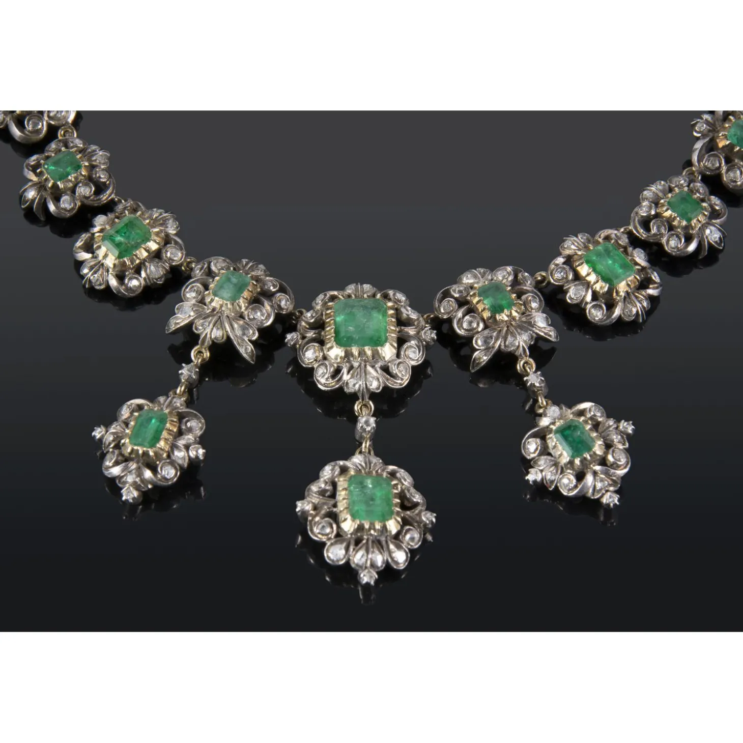 COLLARES Gargantilla antigua oro blanco esmeraldas y diamantes talla antigua