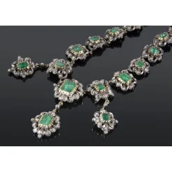 COLLARES Gargantilla antigua oro blanco esmeraldas y diamantes talla antigua