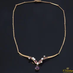 COLLARES Gargantilla oro amarillo rubíes y diamantes antiguos