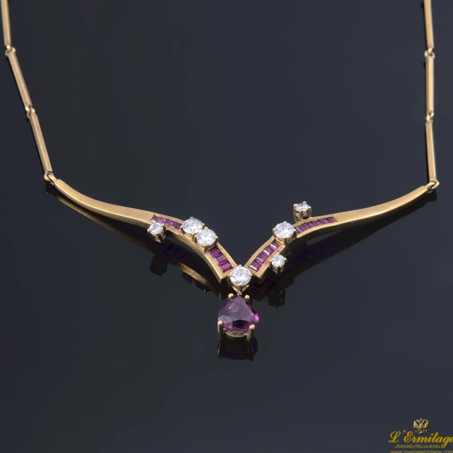 COLLARES Gargantilla oro amarillo rubíes y diamantes antiguos