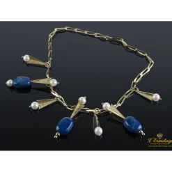 COLLARES Gargantilla oro amarillo perlas y lapislázuli.
