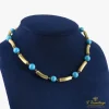 COLLARES Gargantilla oro amarillo mate y turquesas. 40 Cm largo.