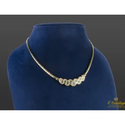 COLLARES Gargantilla oro amarillo diamantes y esmeraldas eslabón barbado