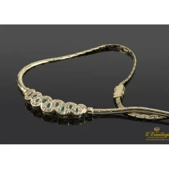 COLLARES Gargantilla oro amarillo diamantes y esmeraldas eslabón barbado