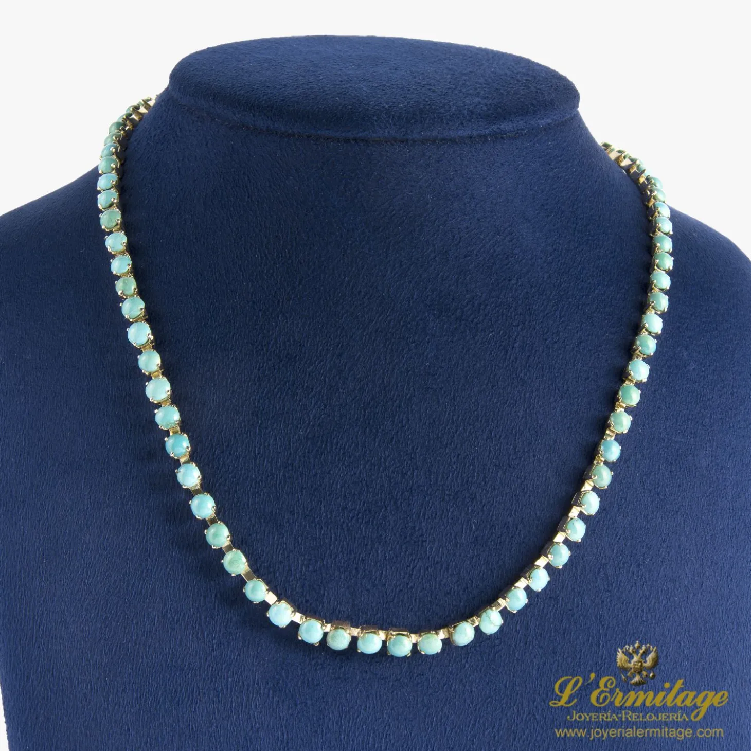 COLLARES Gargantilla oro amarillo y turquesas.