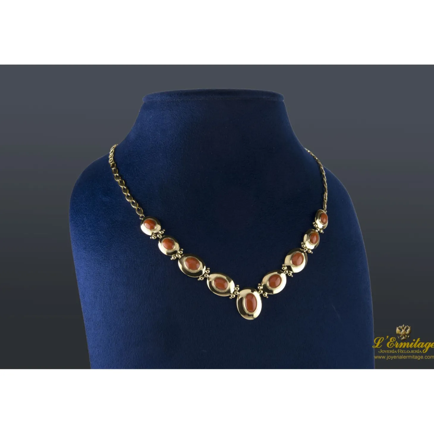 COLLARES Gargantilla oro amarillo en degrade con cuentas de coral natural