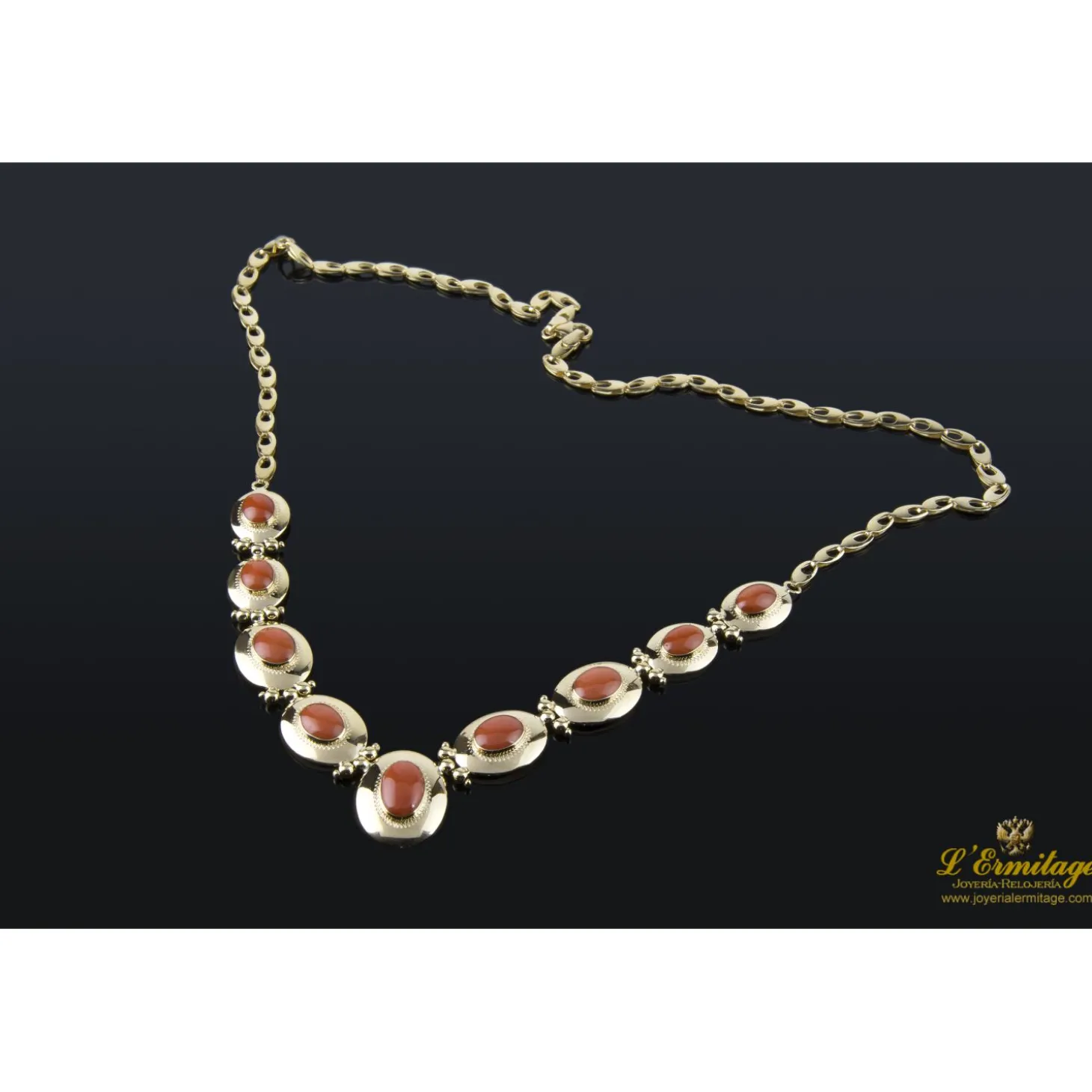 COLLARES Gargantilla oro amarillo en degrade con cuentas de coral natural