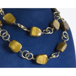 COLLARES Gargantilla oro amarillo cuentas ojo de tigre