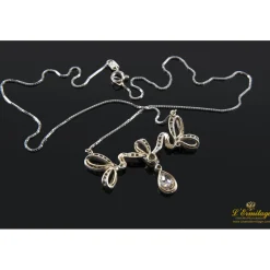 COLLARES Gargantilla oro blanco y diamantes talla antigua. 50 Cm largo.