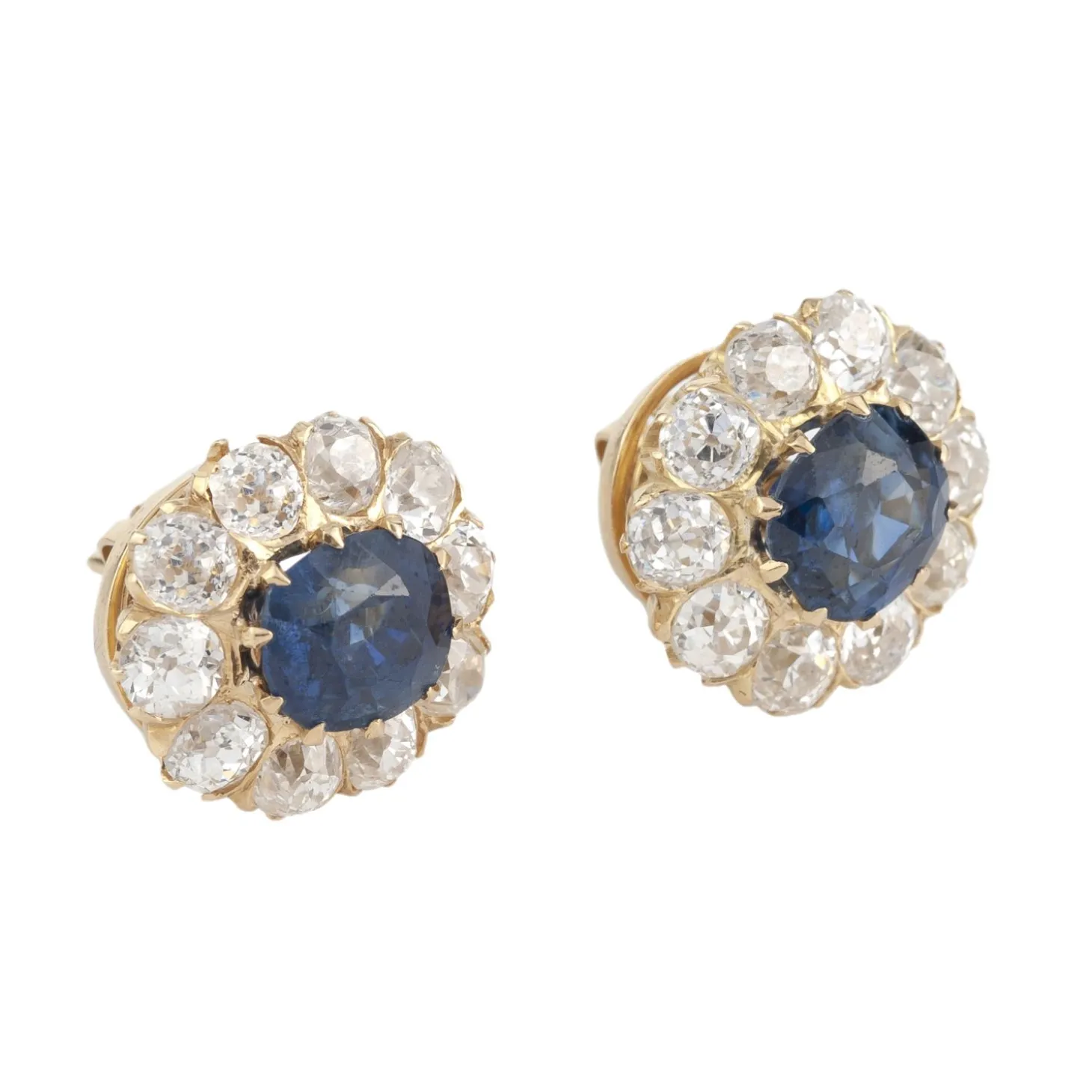 CONJUNTOS DE JOYAS Juego de pendientes, pulsera y sortija antiguos desmontables oro amarillo zafiros y orla de diamantes