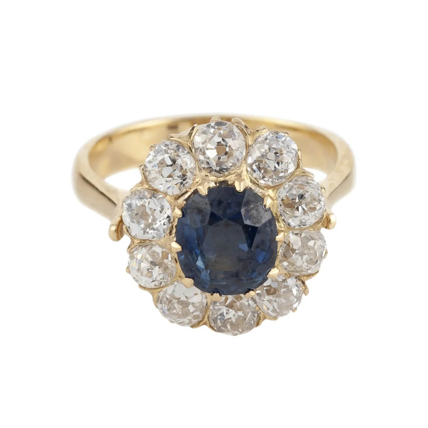 CONJUNTOS DE JOYAS Juego de pendientes, pulsera y sortija antiguos desmontables oro amarillo zafiros y orla de diamantes