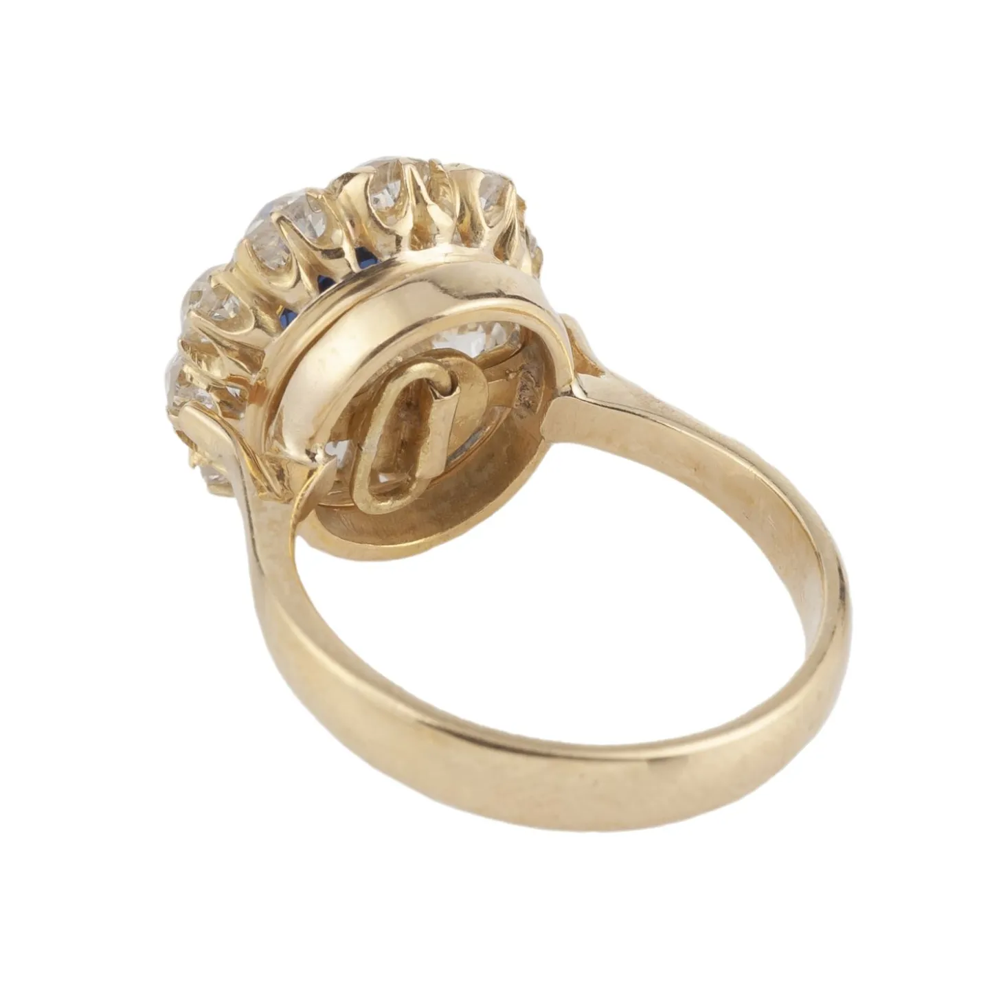 CONJUNTOS DE JOYAS Juego de pendientes, pulsera y sortija antiguos desmontables oro amarillo zafiros y orla de diamantes
