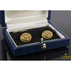 GEMELOS Gemelos antiguos oro amarillo ovales diamantes talla antigua