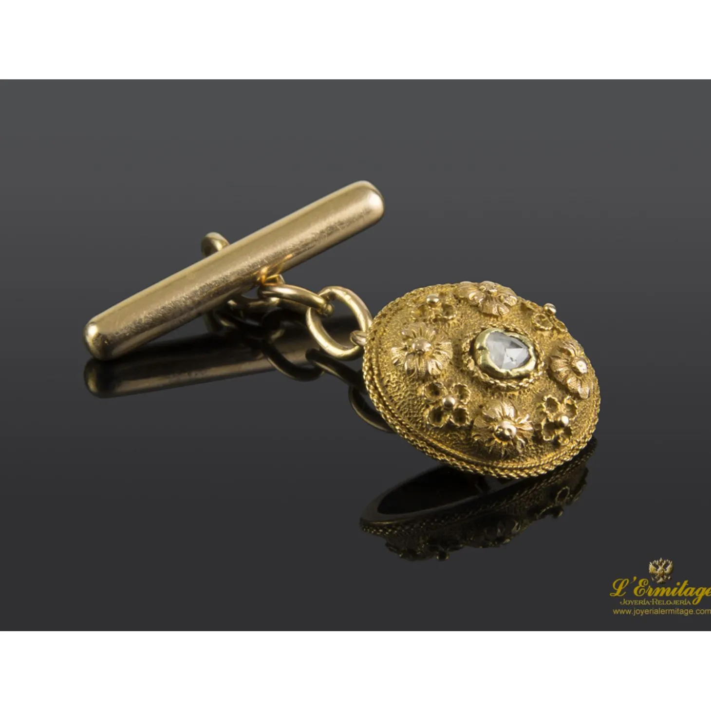 GEMELOS Gemelos antiguos oro amarillo ovales diamantes talla antigua