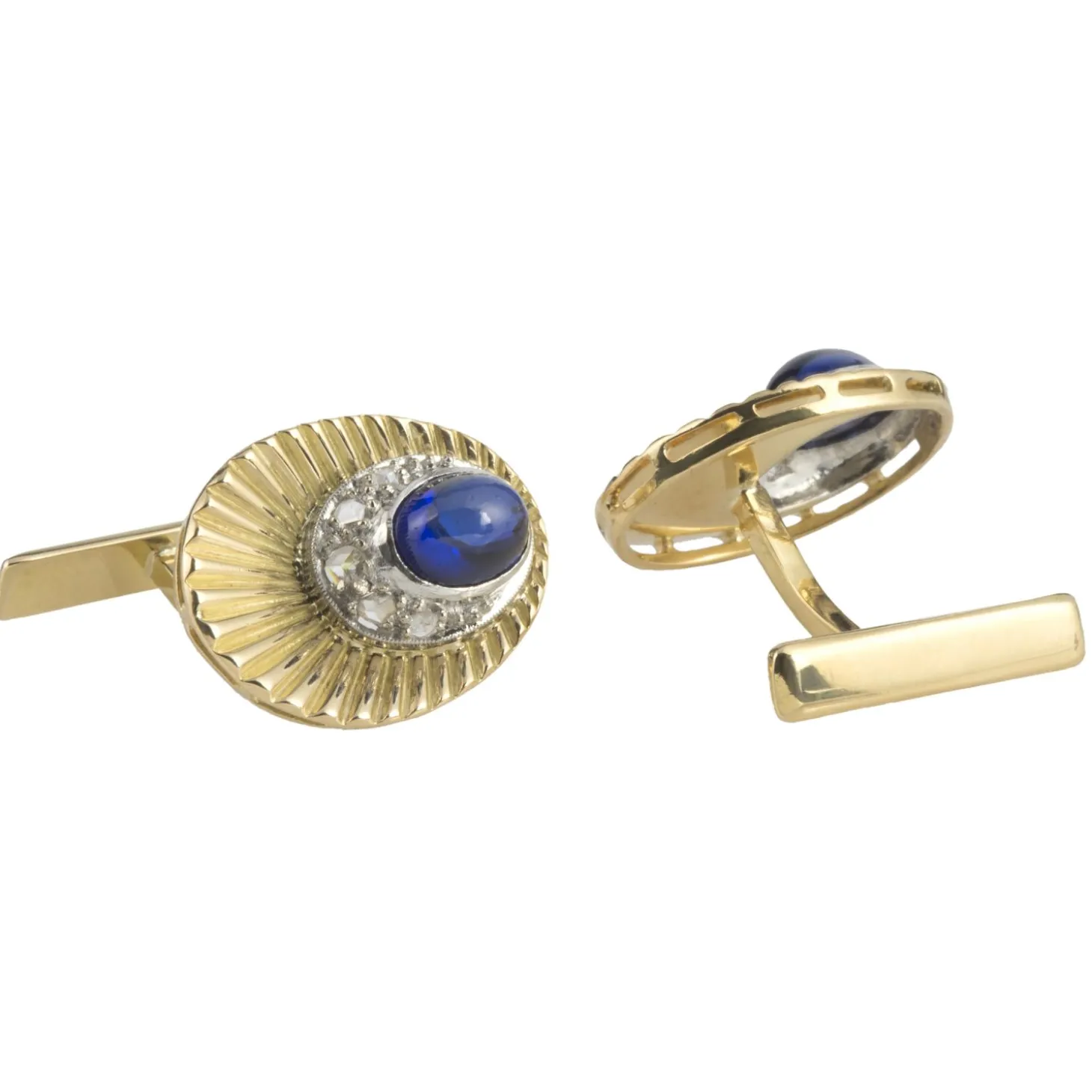 GEMELOS Gemelos oro amarillo y oro blanco zafiro cabuchón y diamantes