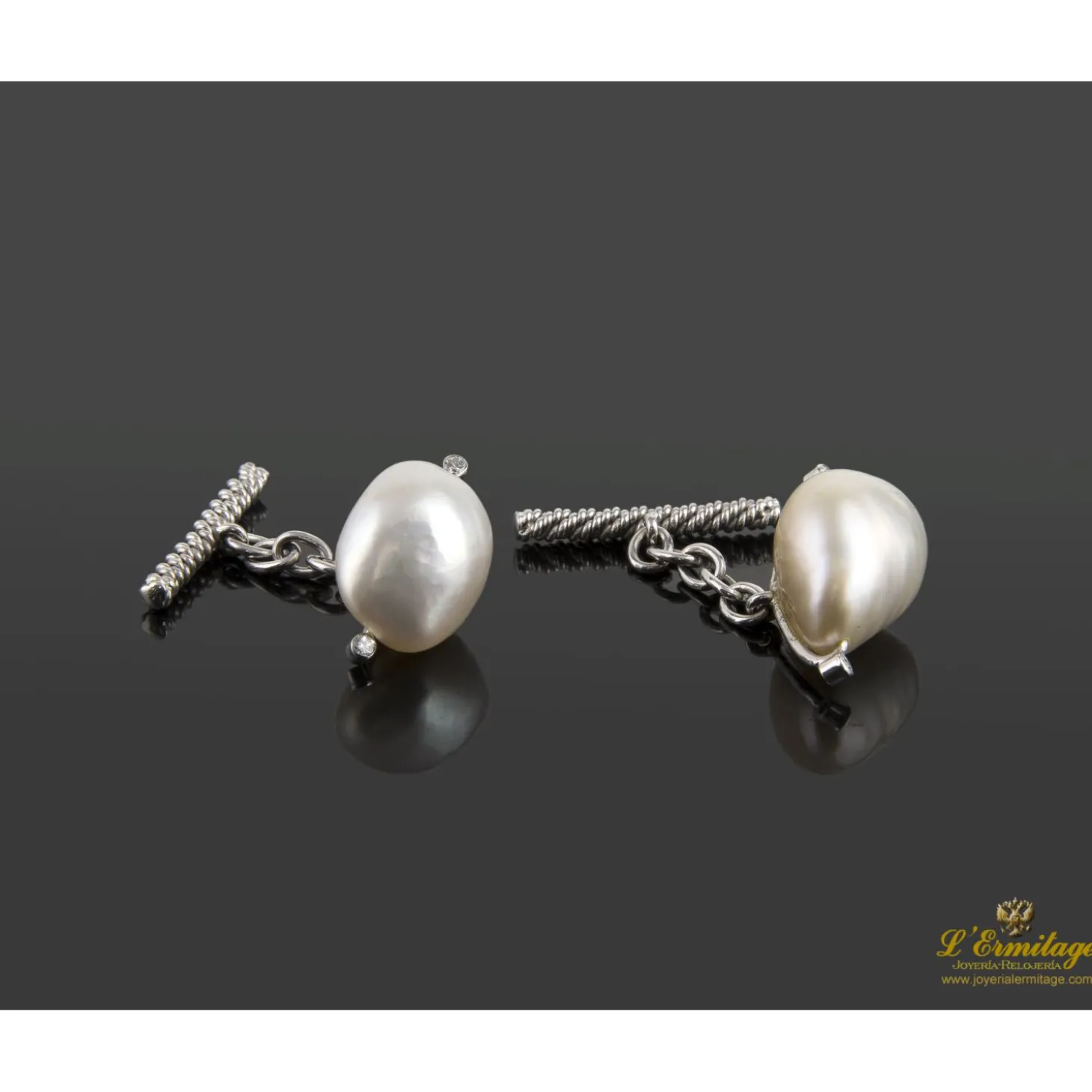 GEMELOS Gemelos oro blanco perla y diamantes