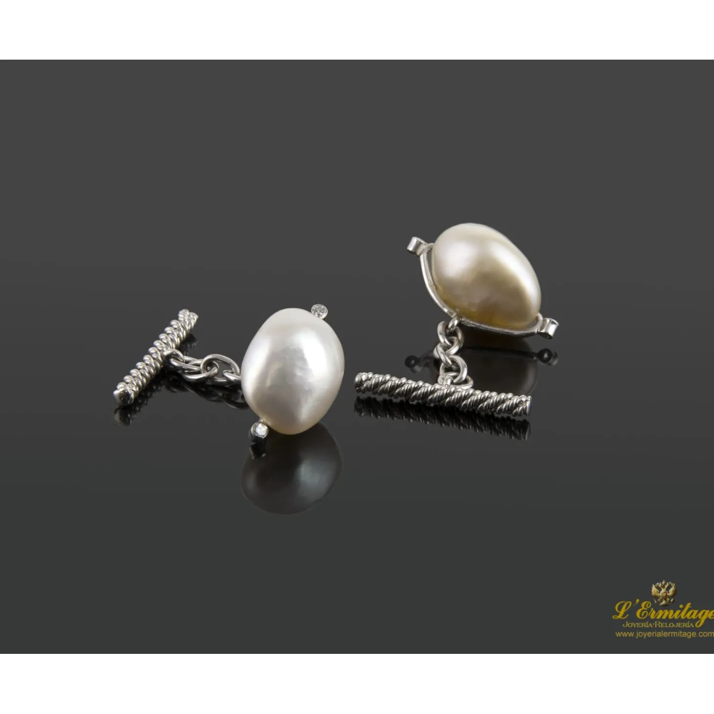 GEMELOS Gemelos oro blanco perla y diamantes