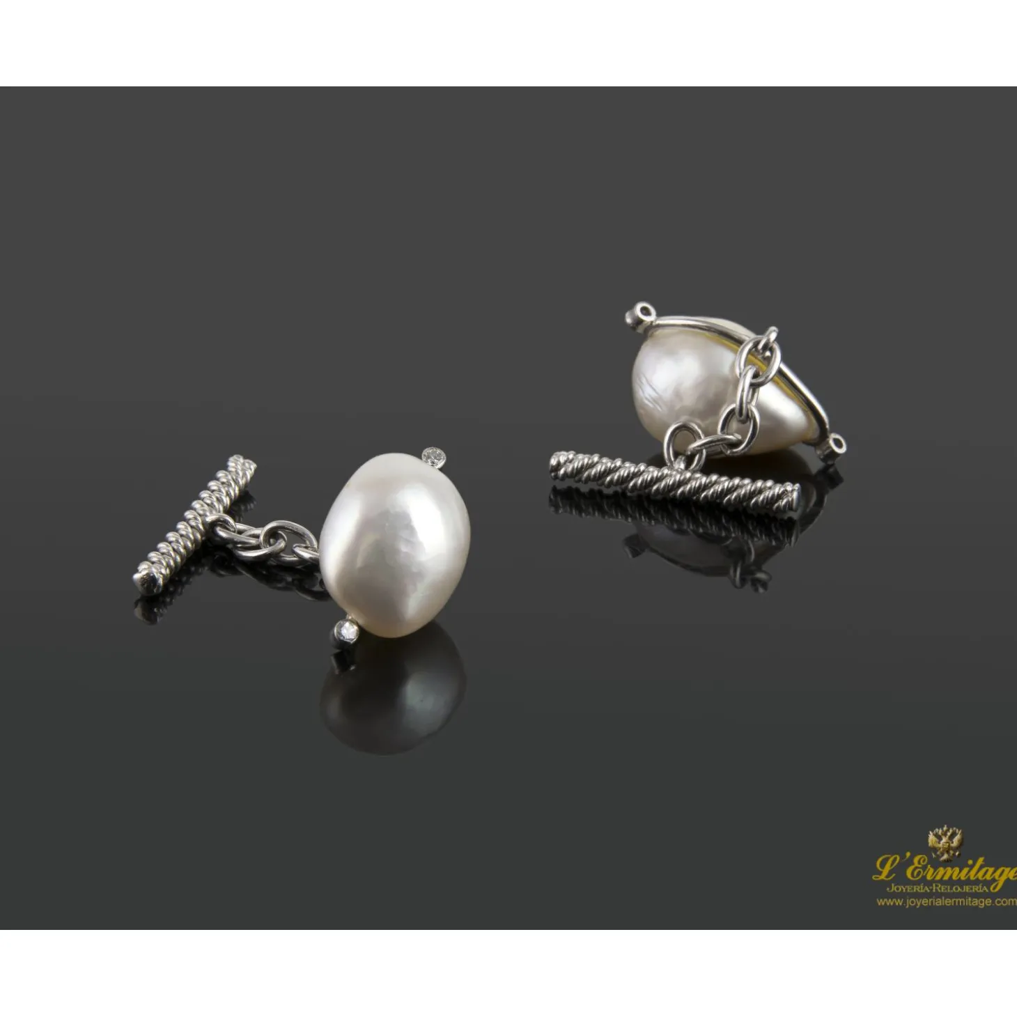 GEMELOS Gemelos oro blanco perla y diamantes