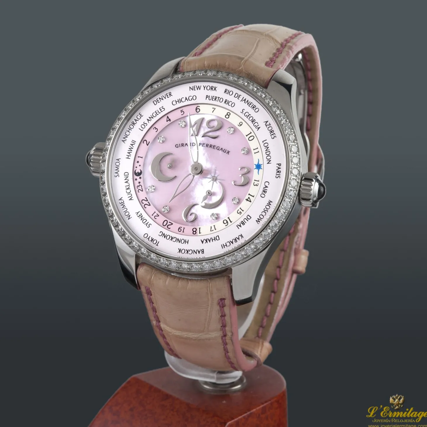 GIRARD PERREGAUX World time acero y diamantes automatico señora