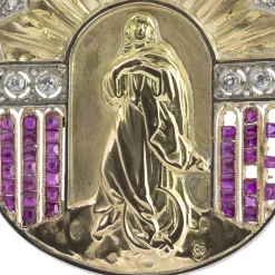 MEDALLAS Medalla virgen oro amarillo rubíes y diamantes