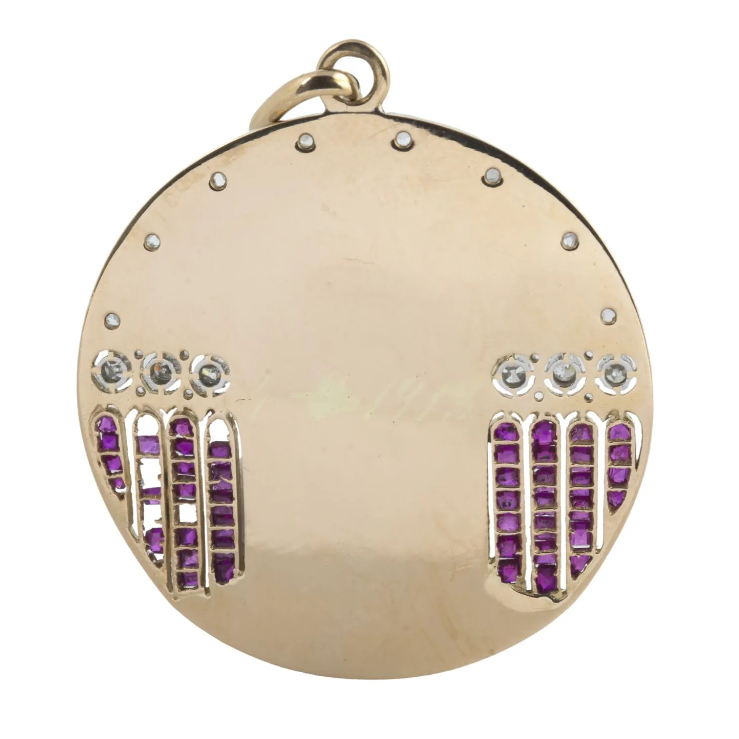 MEDALLAS Medalla virgen oro amarillo rubíes y diamantes