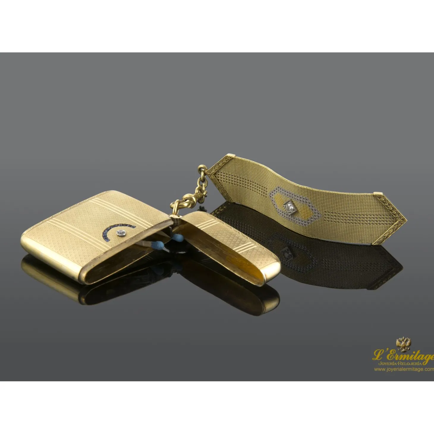 OTROS Cerillero antiguo oro amarillo zafiros y diamantes.