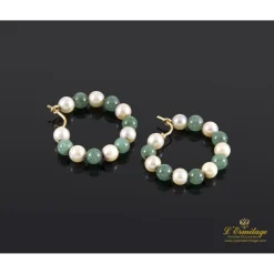 PENDIENTES Argollas oro amarillo esmeraldas y perlas.