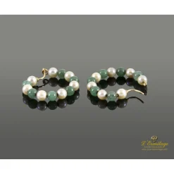 PENDIENTES Argollas oro amarillo esmeraldas y perlas.