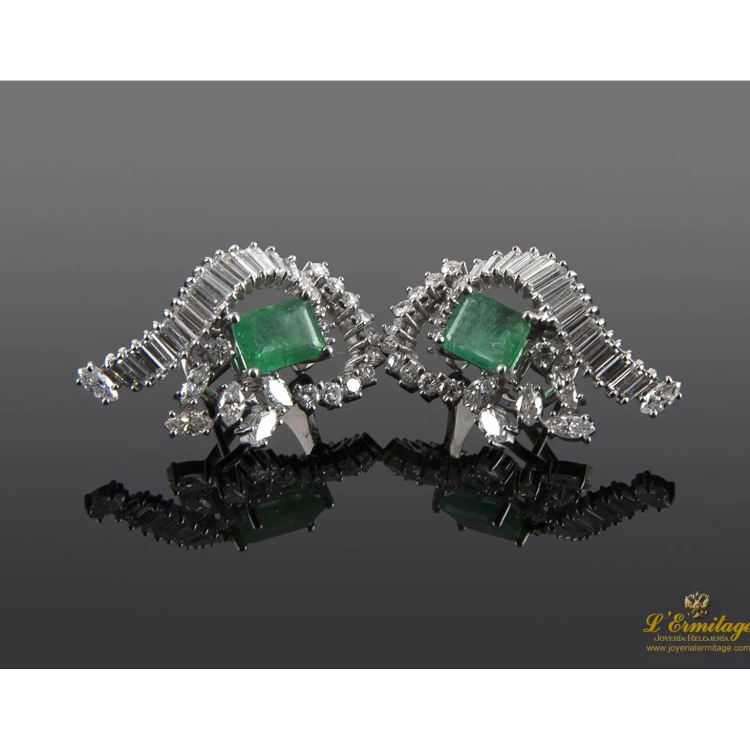 PENDIENTES Pendientes antiguos oro blanco esmeralda y diamantes