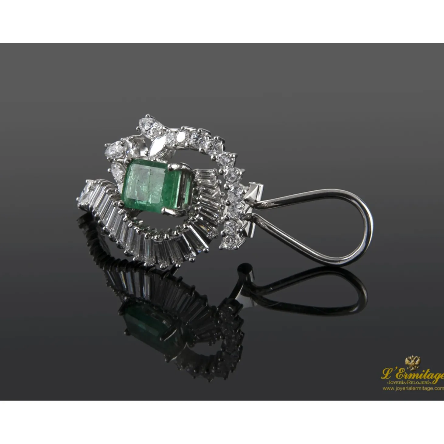 PENDIENTES Pendientes antiguos oro blanco esmeralda y diamantes
