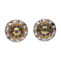 PENDIENTES Pendientes antiguos en oro amarillo y oro blanco con zafiros y diamantes.