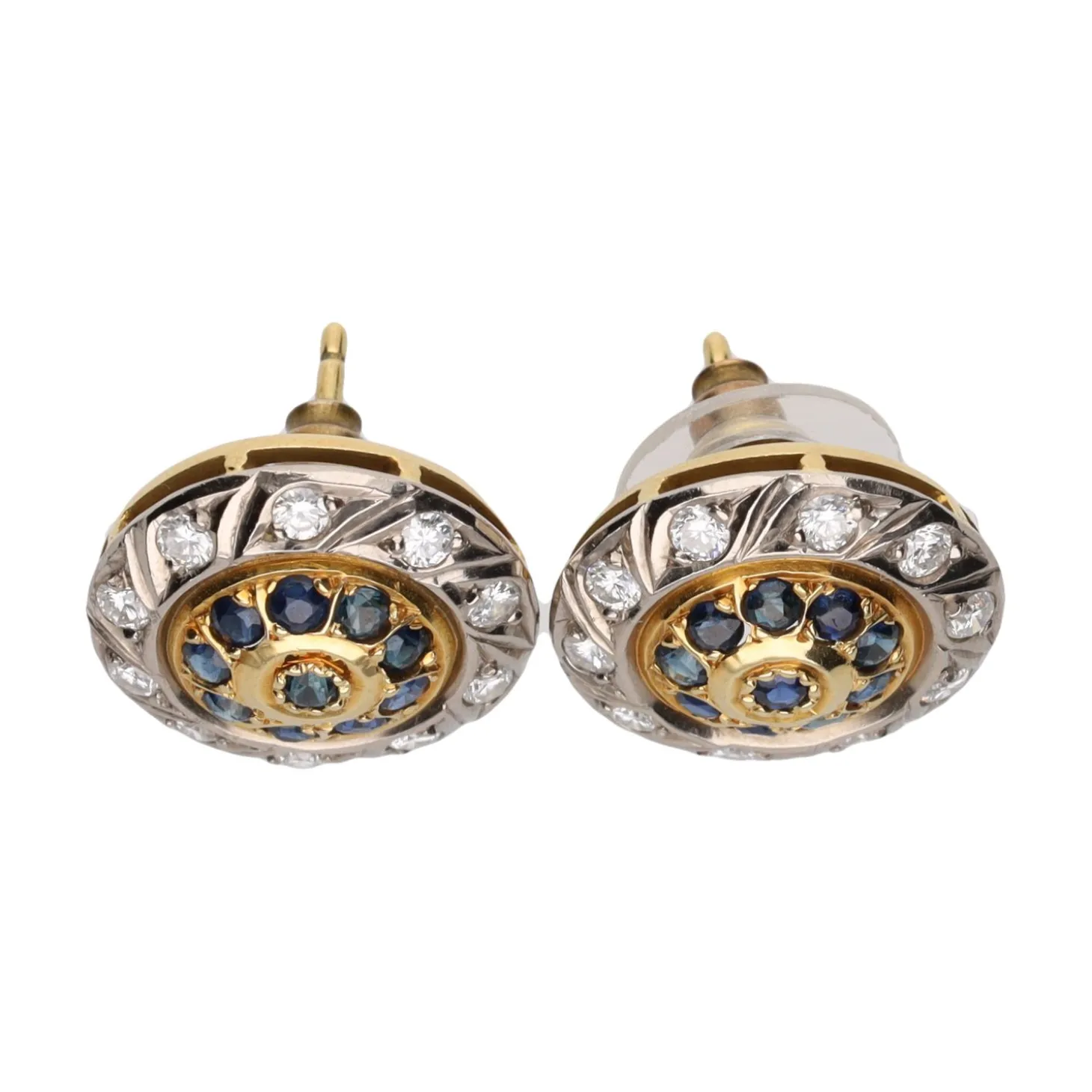 PENDIENTES Pendientes antiguos en oro amarillo y oro blanco con zafiros y diamantes.