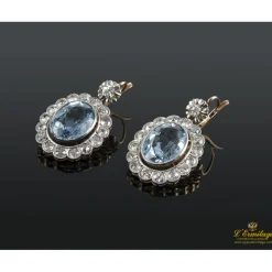 PENDIENTES Pendientes antiguos oro blanco aguamarinas y diamantes
