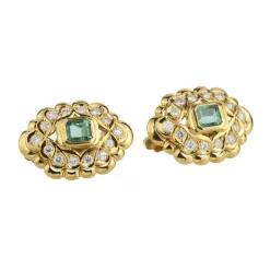 PENDIENTES Pendientes antiguos oro amarillo esmeralda y diamantes