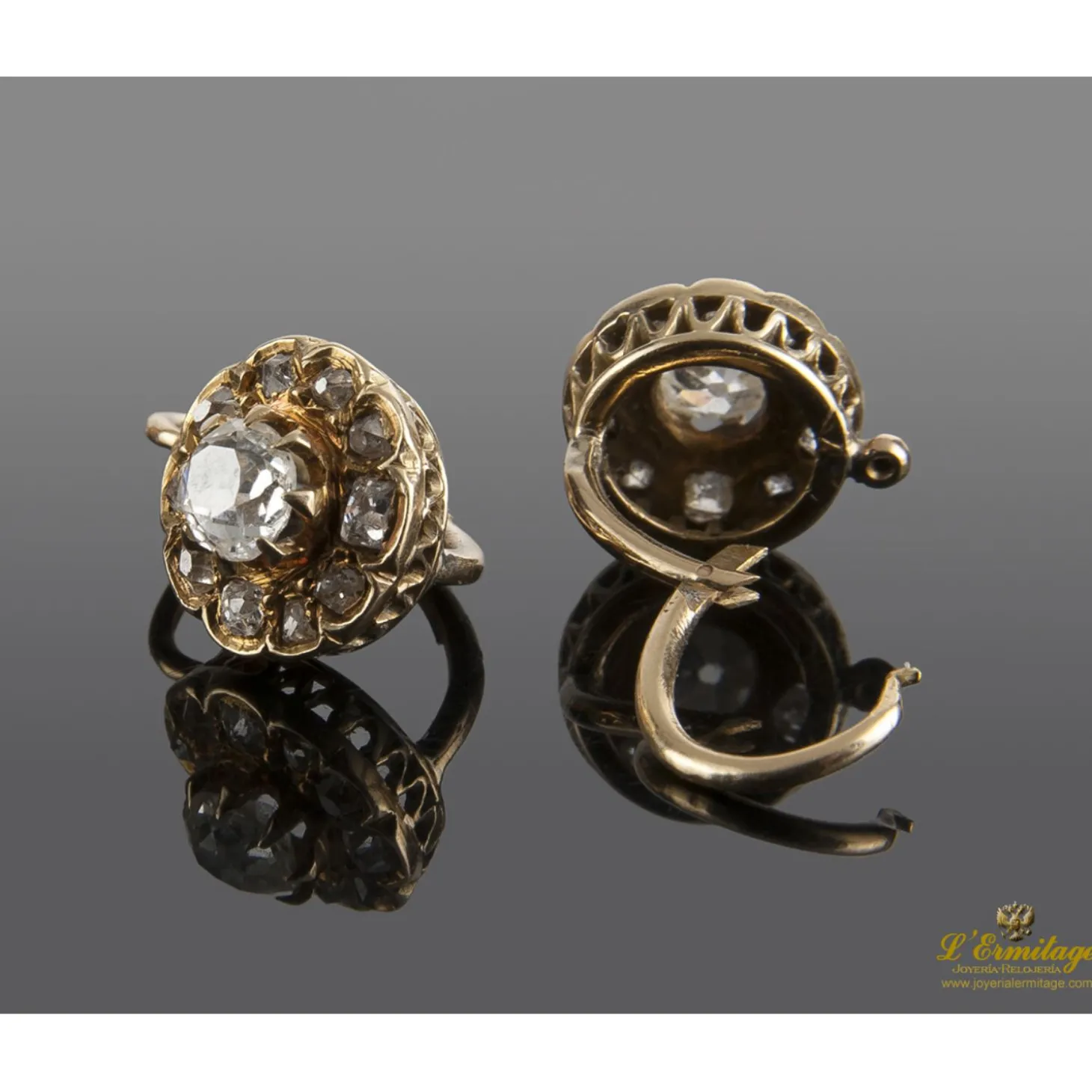 PENDIENTES Pendientes antiguos en oro amarillo con diamantes talla antigua