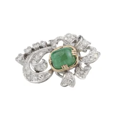 PENDIENTES Pendientes antiguos oro blanco esmeralda cabuchón y diamantes