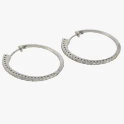 PENDIENTES Pendientes argollas oro blanco 14k con diamantes.